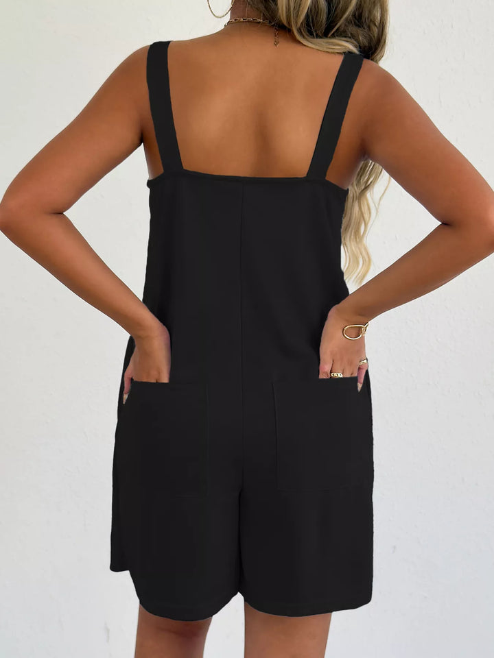 Black Sleeveless Casual Romper With Side Pockets