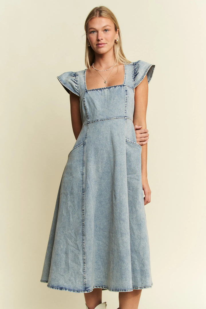 Denim Blue Jade By Jane Full Size Ruffled Denim Midi Dress Plus Size