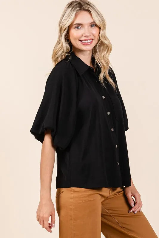 Mittoshop Airflow Short Bubble Sleeve Button Down Shirt