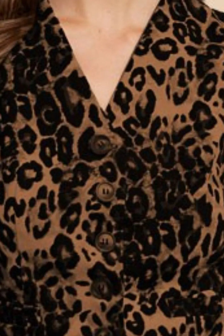 Mocha Annie Wear Stretch Leopard Denim Button Down Vest