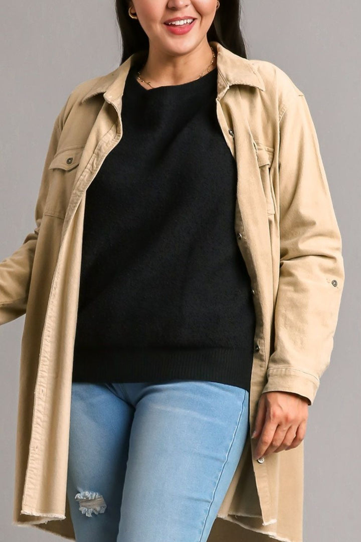 Black Umgee Full Size Round Neck Long Sleeve Sweater Plus Size