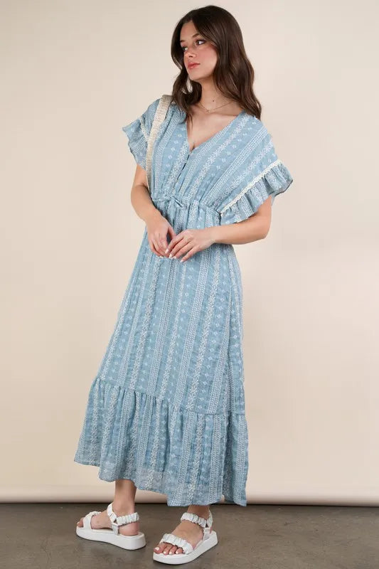 Very J Embroidered Boho Ruffled Midi Dress 2