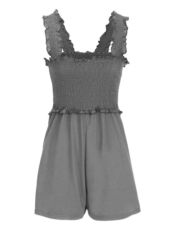 Dark Gray Smocked Square Neck Summer Romper
