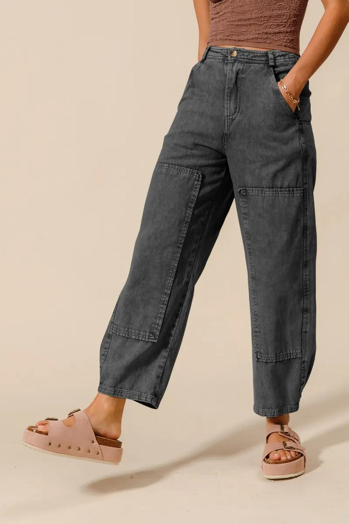 Charcoal Black So Me Mineral Washed Mid Rise Barrel Shape Pants 1