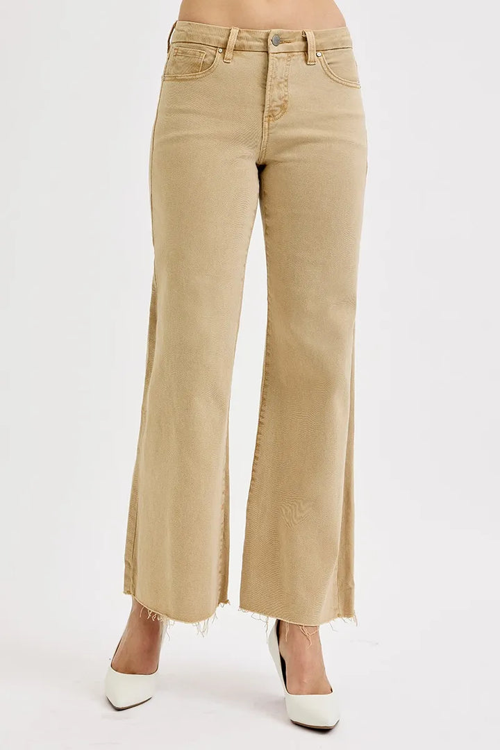 Tan Risen Full Size Raw Hem Wide Leg Jeans Plus Size