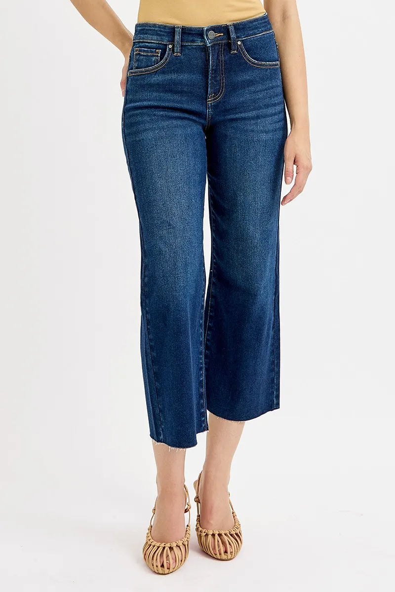Dark Risen Full Size Tummy Control High Rise Crop Wide Jeans Plus Size