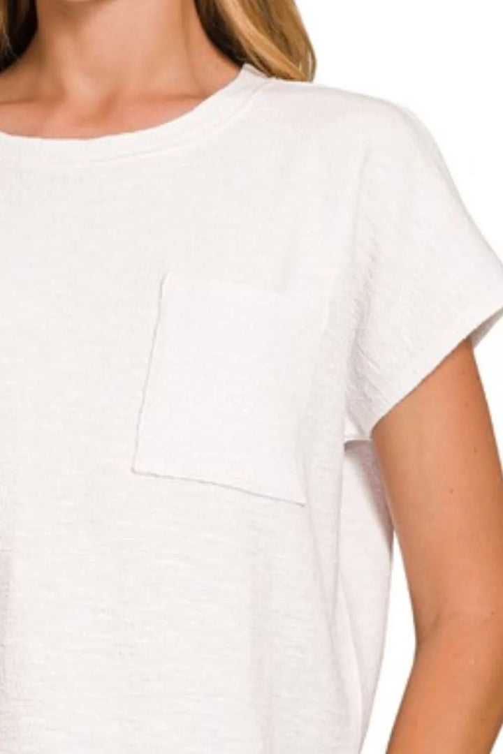 Off White Zenana Round Neck Short Sleeve T Shirt 1