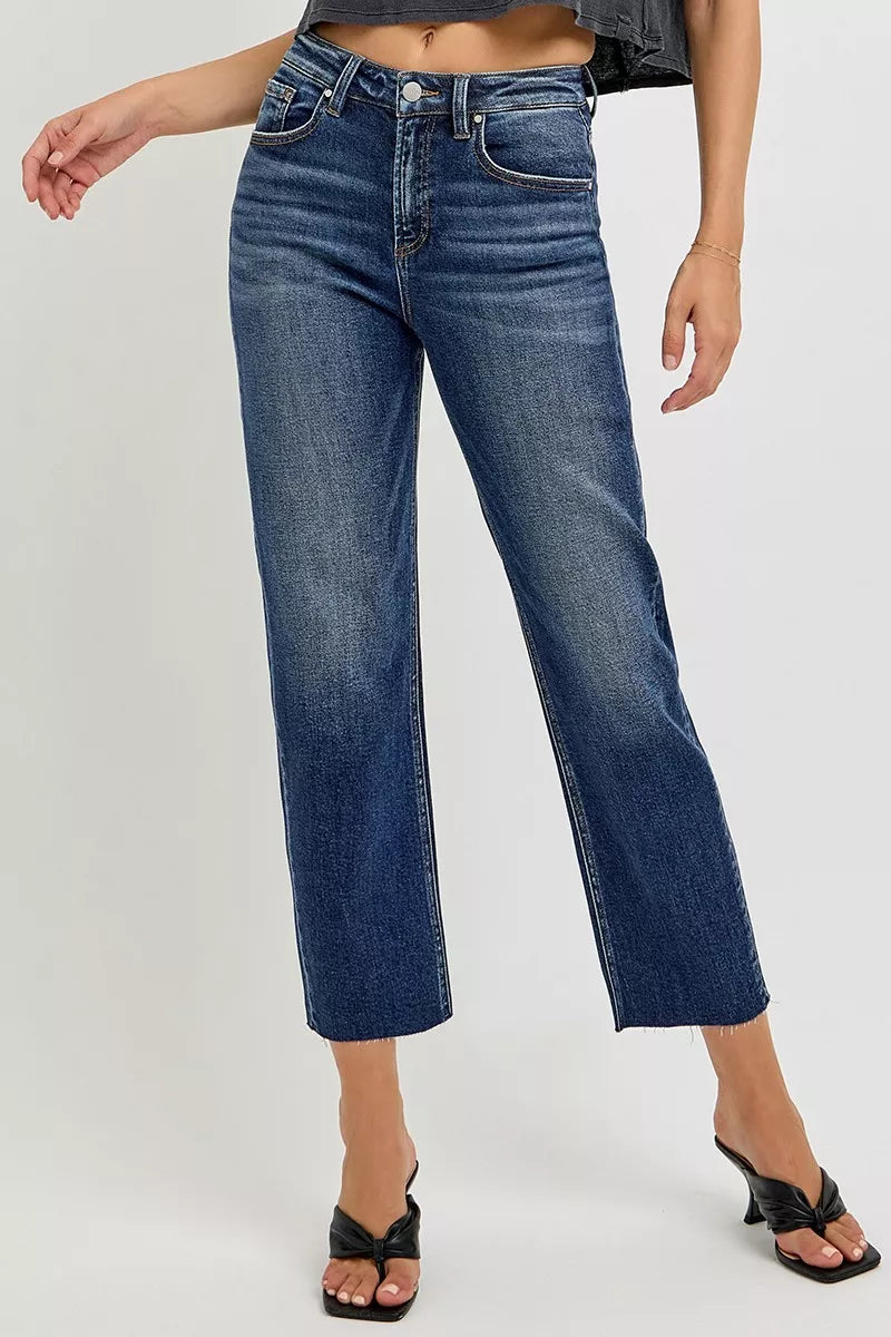 Dark Risen High Rise Slim Barrel Jeans