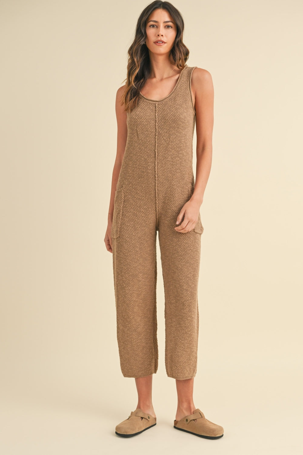 Mable Sleeveless Knit Crop Jumpsuit With Pockets