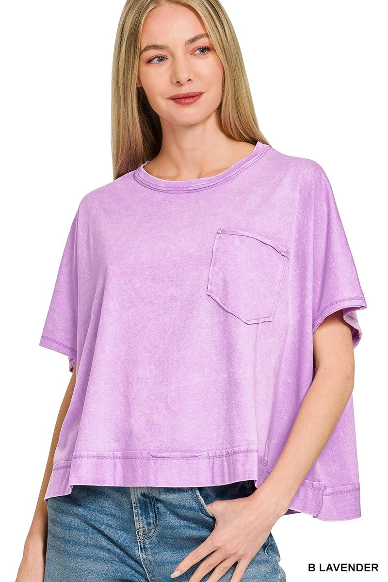 Zenana Acid Washed Oversized Top Shorts Set 1