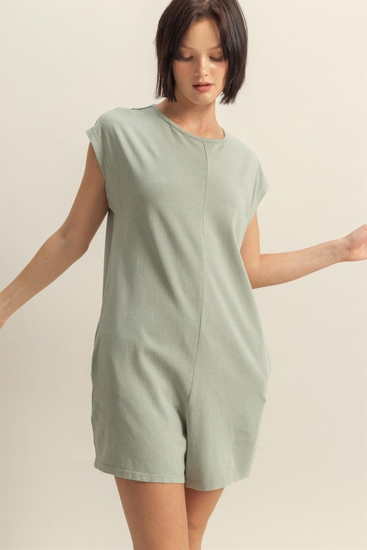 Sage Hyfve Round Neck Cap Sleeve Relaxed Fit Breezy Romper