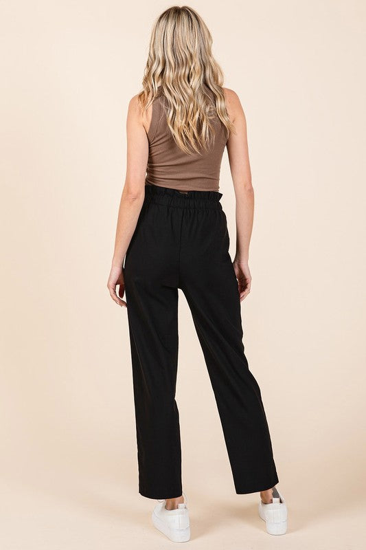 Black Mittoshop Paperbag Waist Tapered Straight Pants