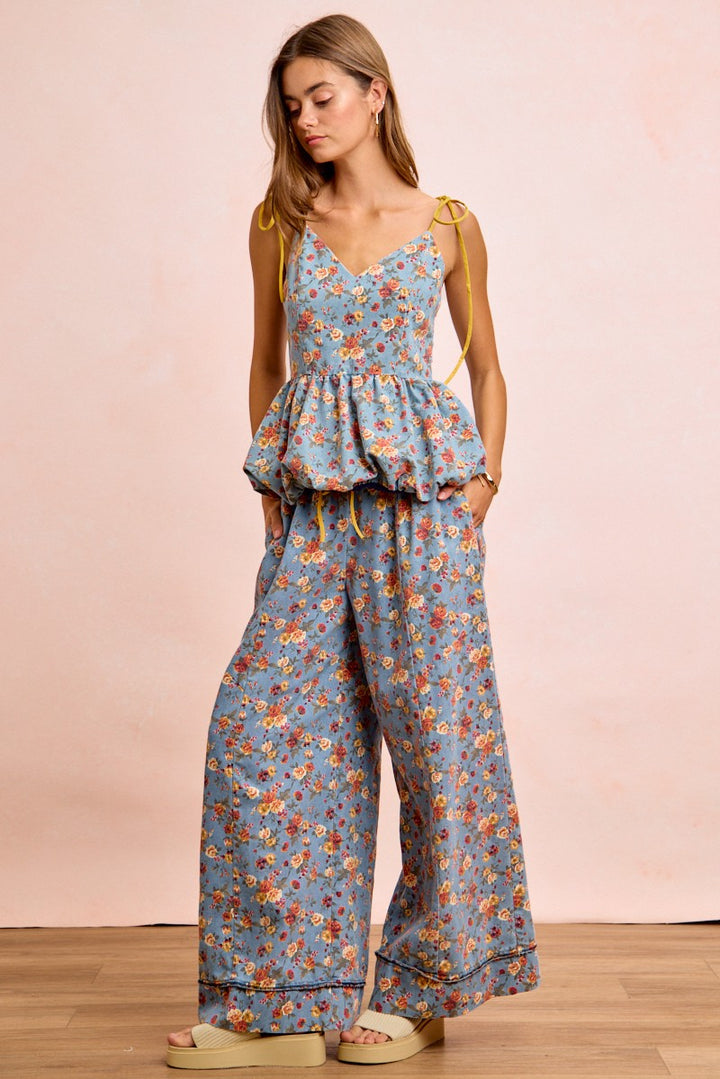 Bibi Floral Printed Drawstring Wide Pants