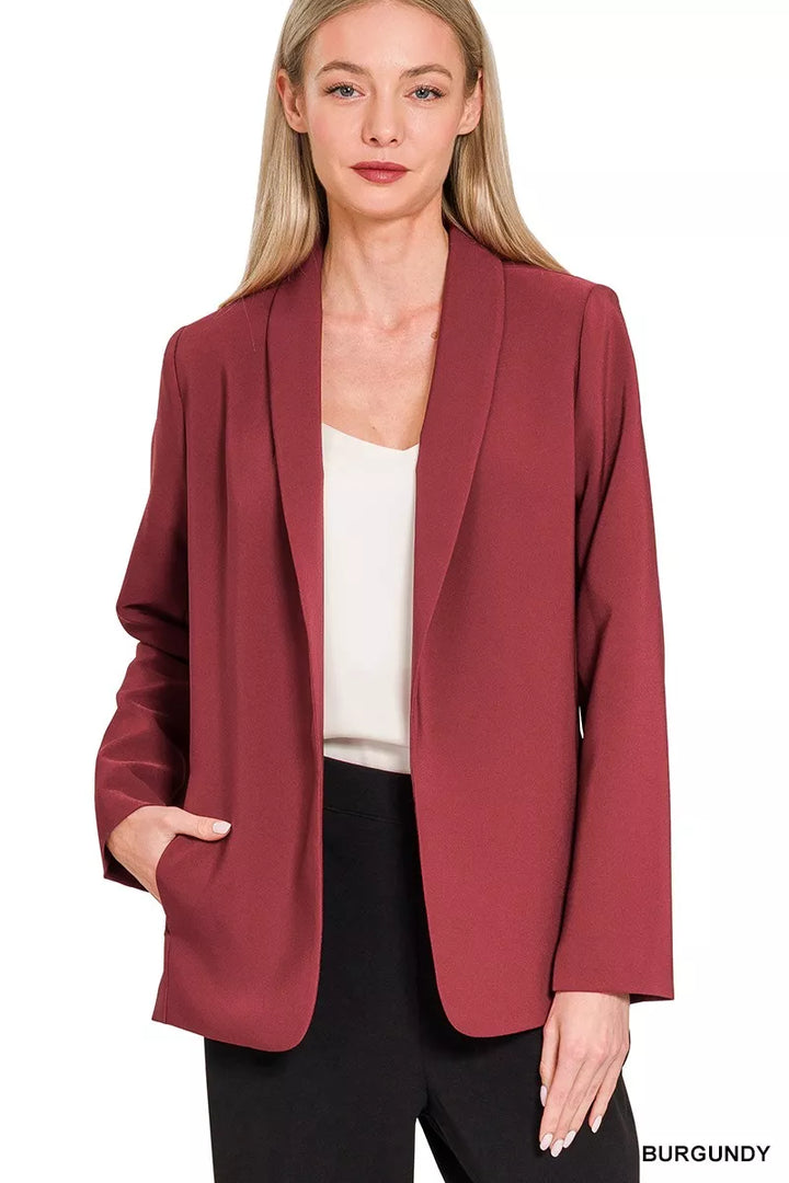 Burgundy Zenana Woven Long Sleeve Blazer With Lining 1