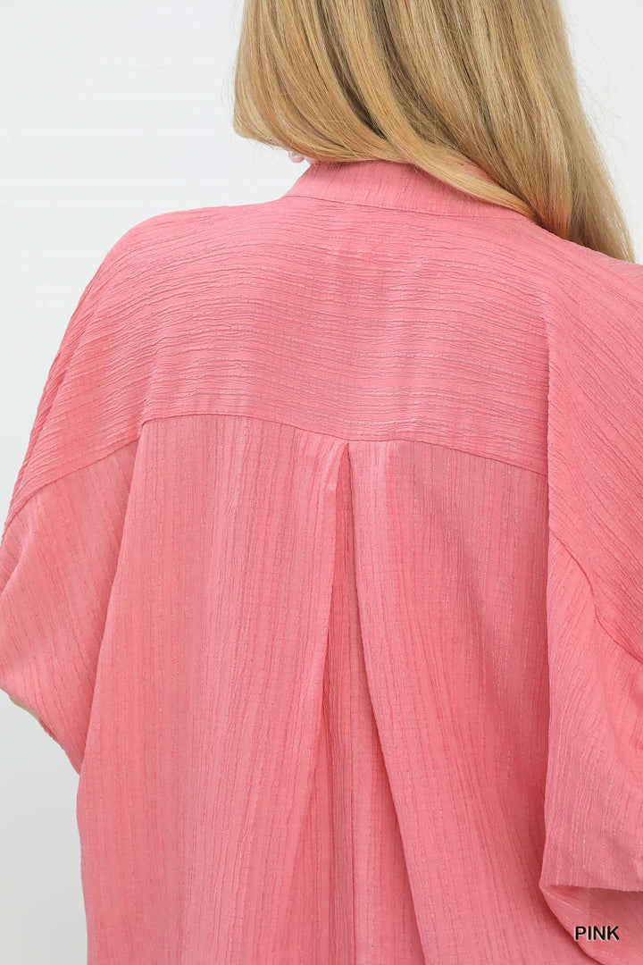 Umgee Textured V Neck Blouse 2