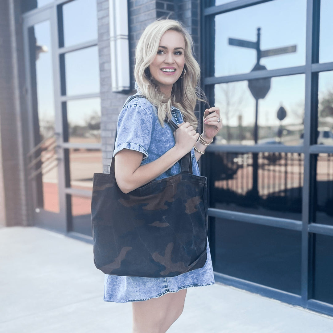 Gray Camo Kristy Canvas Tote