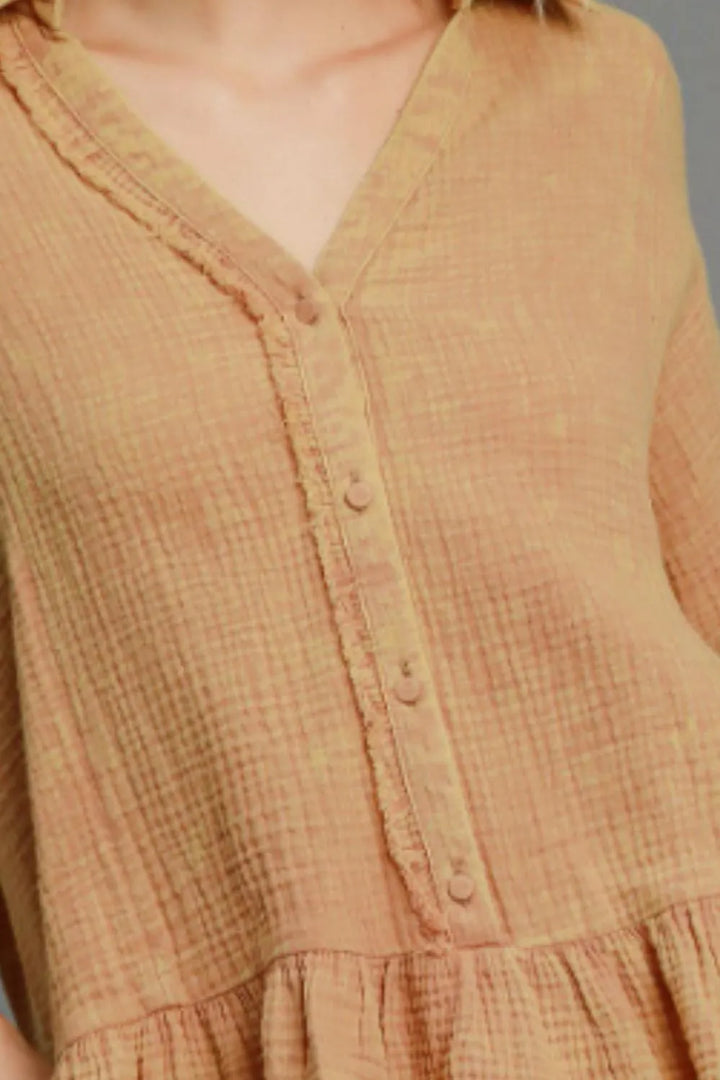 Latte Umgee Full Size Mineral Washed Cotton Gauze Top Plus Size