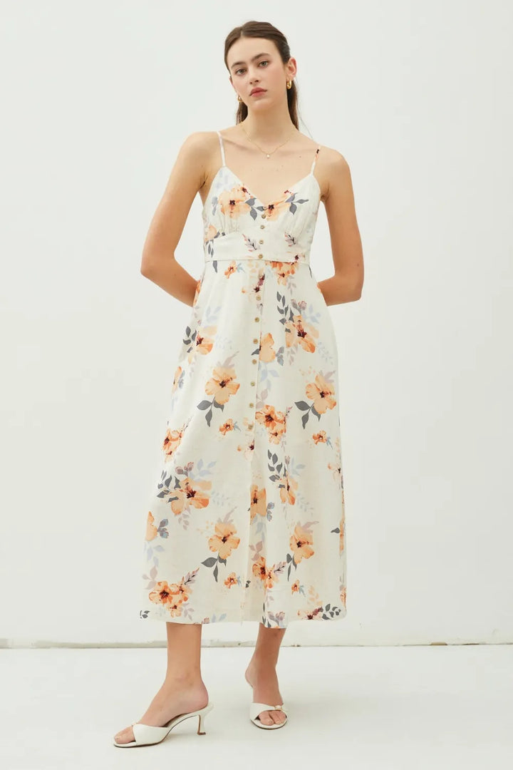 Be Cool Floral Button Down Cami Midi Dress