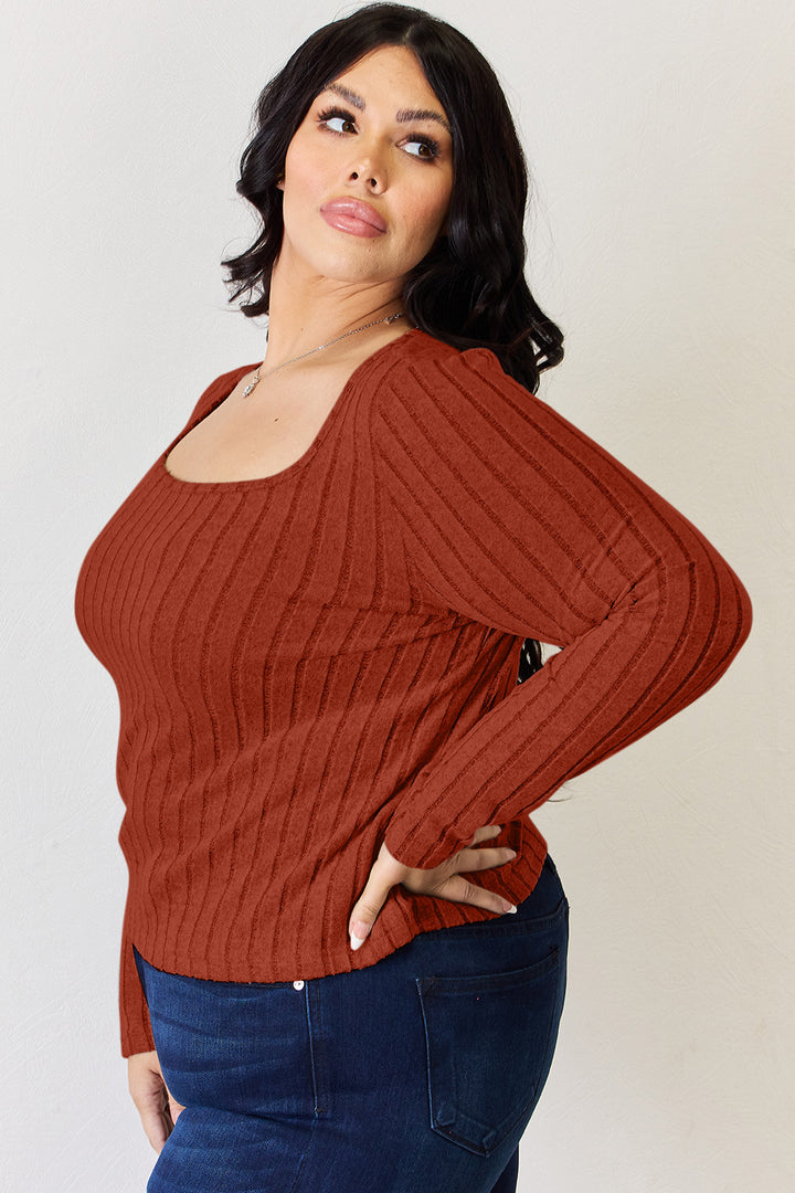 Rust Basic Bae Full Size Ribbed Long Sleeve T Shirt