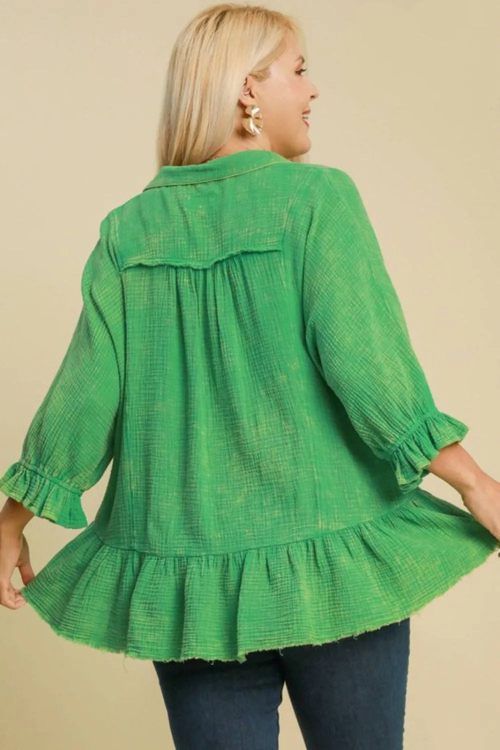 Green Umgee Full Size Mineral Washed Cotton Gauze Top Plus Size 1