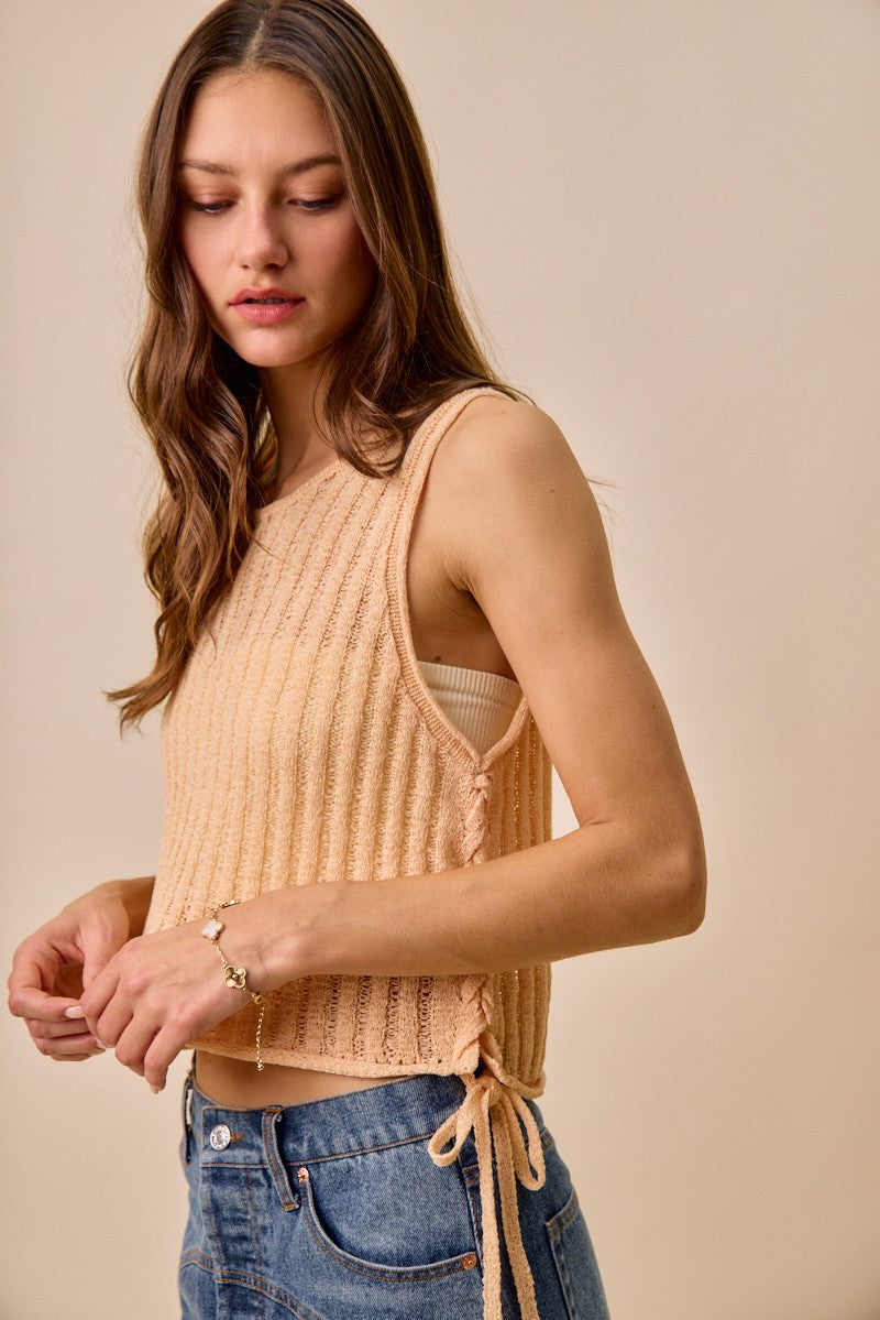 Peach So Me Low Gauge Pointelle Lightweight Sweater Tank Top