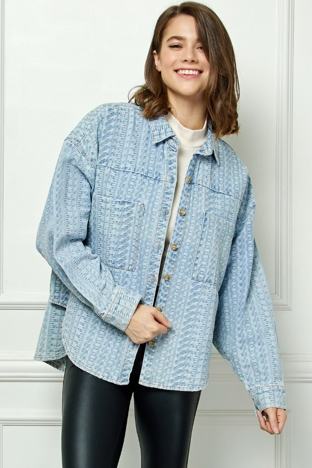 LT DENIM Veveret Button Up Dropped Shoulder Denim Top