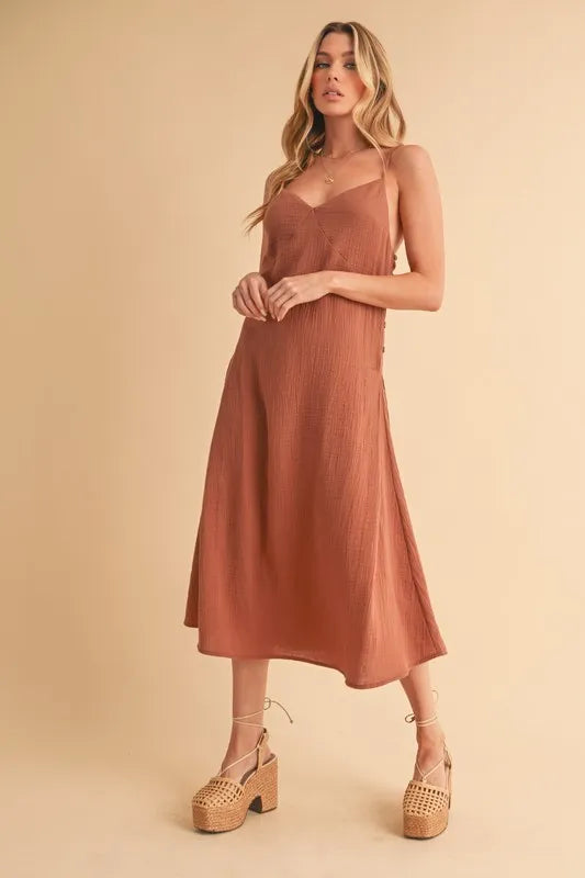 Terracotta Aemi Co Side Button Midi Cami Dress 3