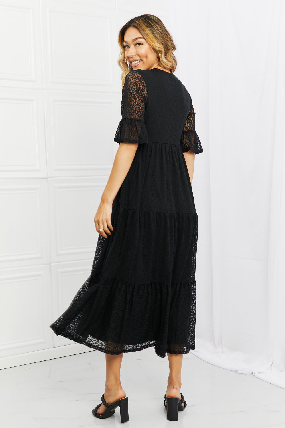 Black P Rose Lovely Lace Full Size Tiered Dress