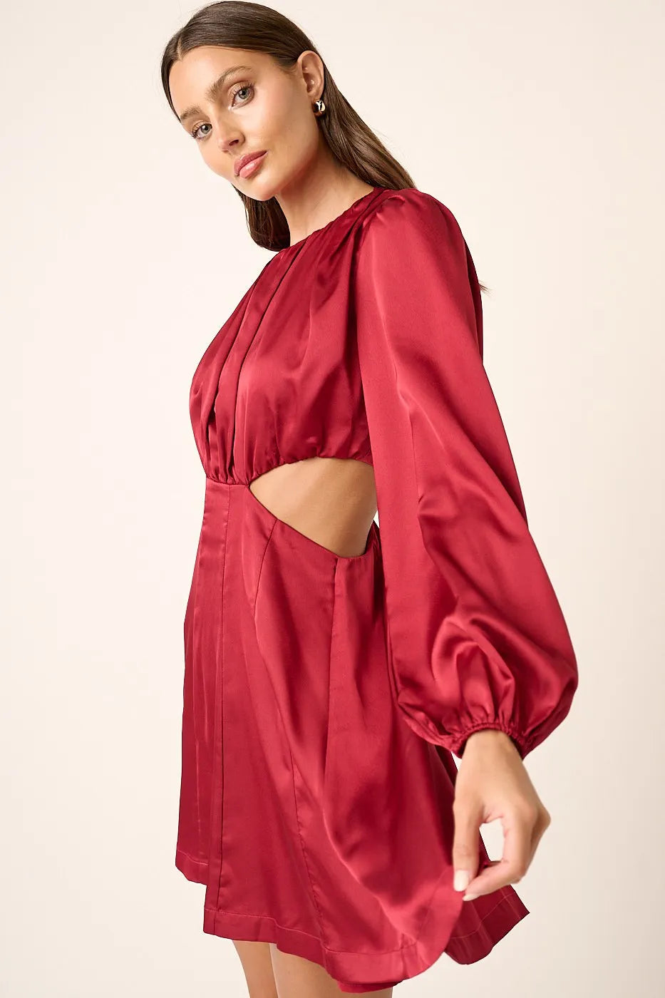 Wine Mittoshop Satin Side Cutout Detail Mini Dress 1