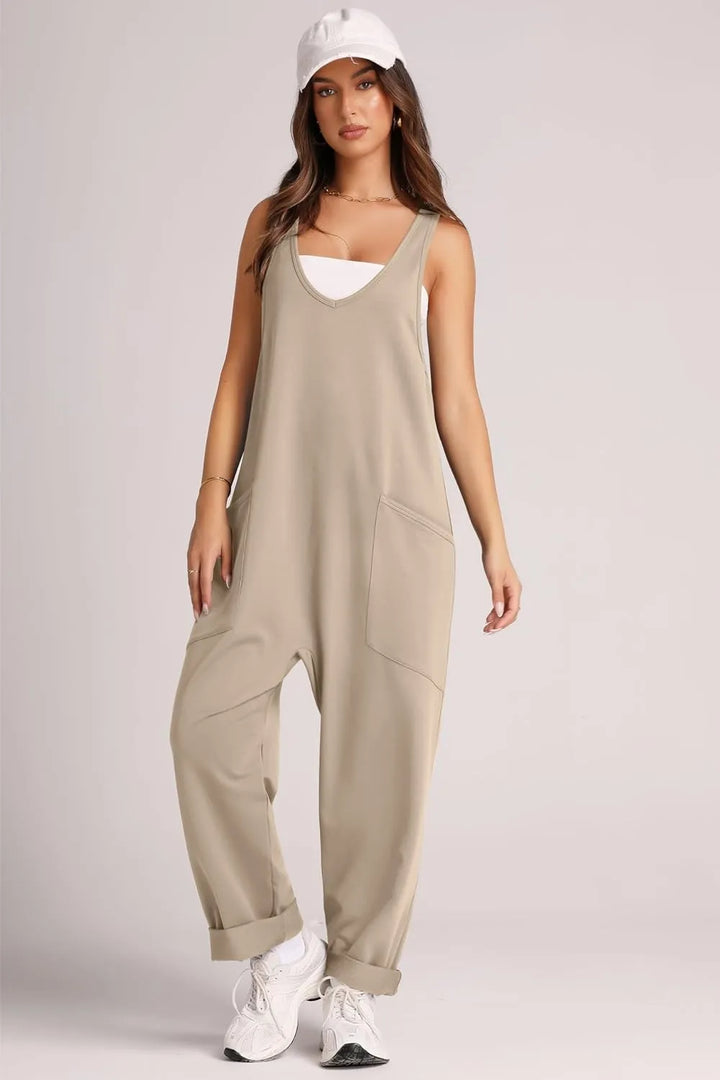 Khaki Lovelet Wide Strap Jumpsuit With Pockets