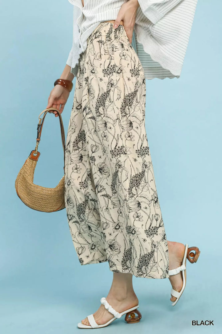 Black Umgee Two Tone Floral Print Pants