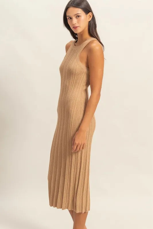 Dark Taupe Hyfve Round Neck Bodycon Ribbed Knit Dress 4