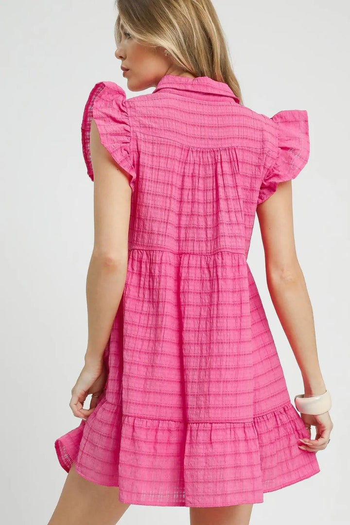Hot Pink Umgee Ruffle Cap Sleeve Textured Mini Dress 1