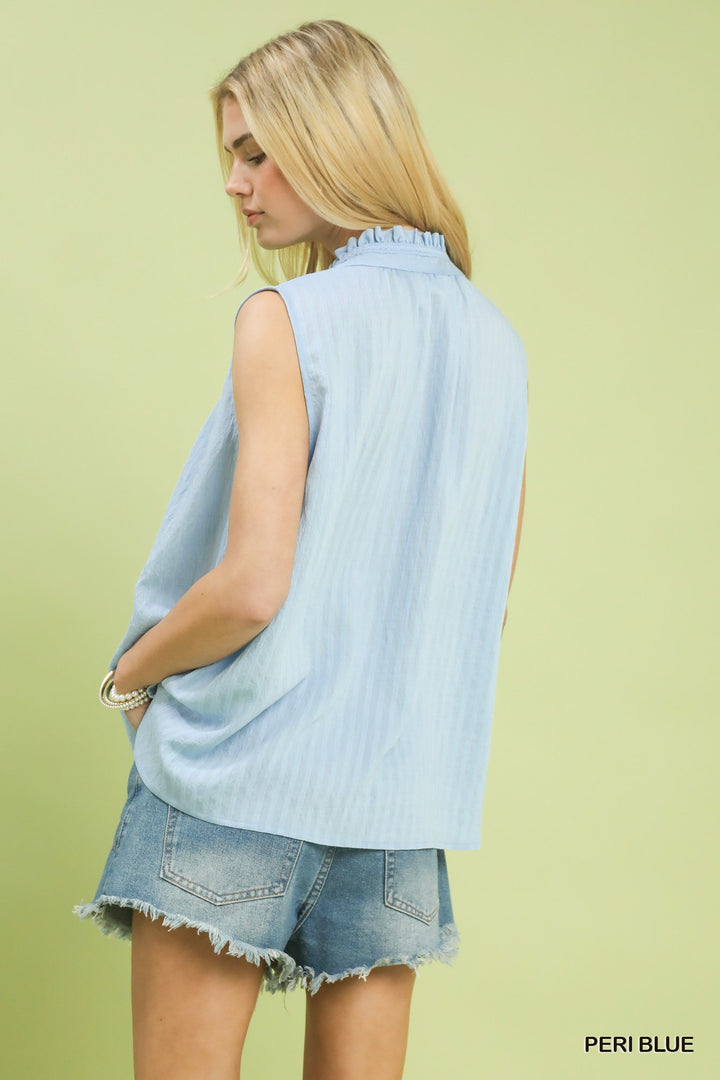 Peri Blue Umgee Sleeveless Textured Split Neck Top 1
