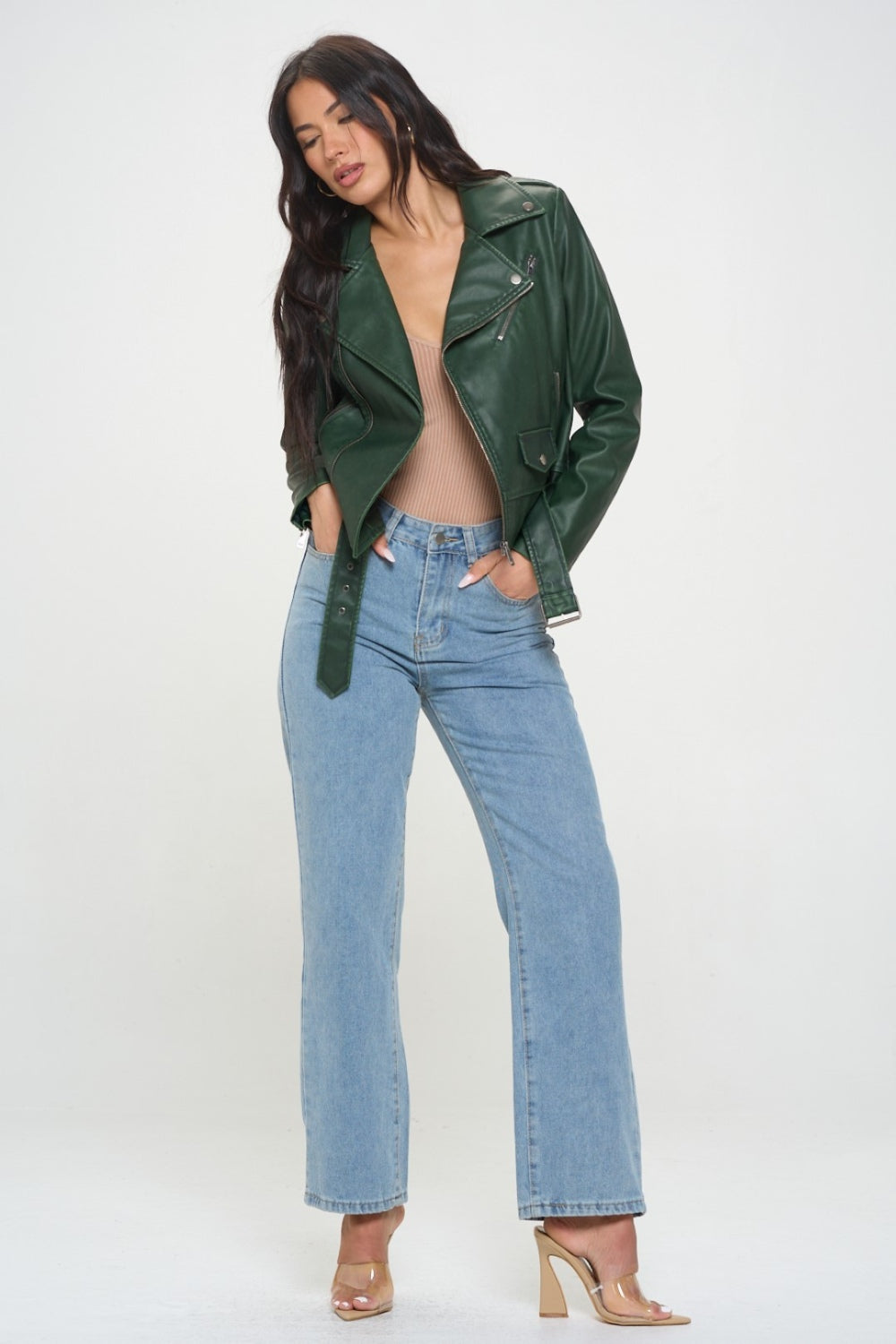 Coalition La Zip Up Biker Jacket With Belt