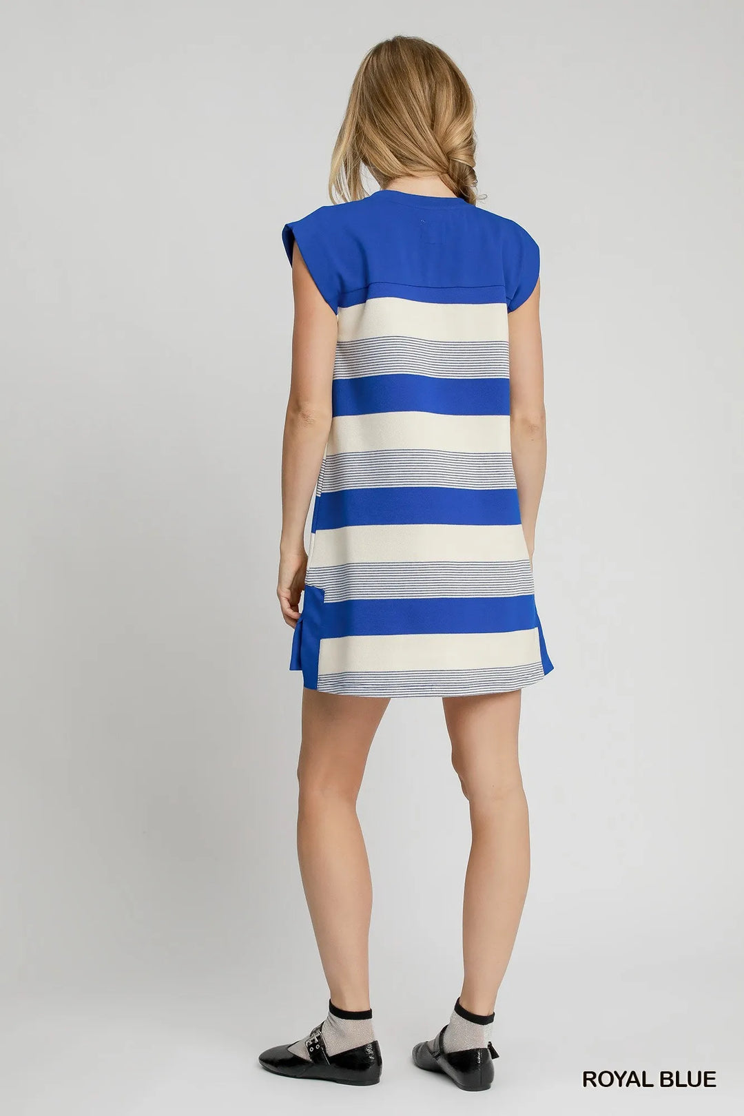 Royal Blue Umgee French Terry Side Slit Striped Mini Dress
