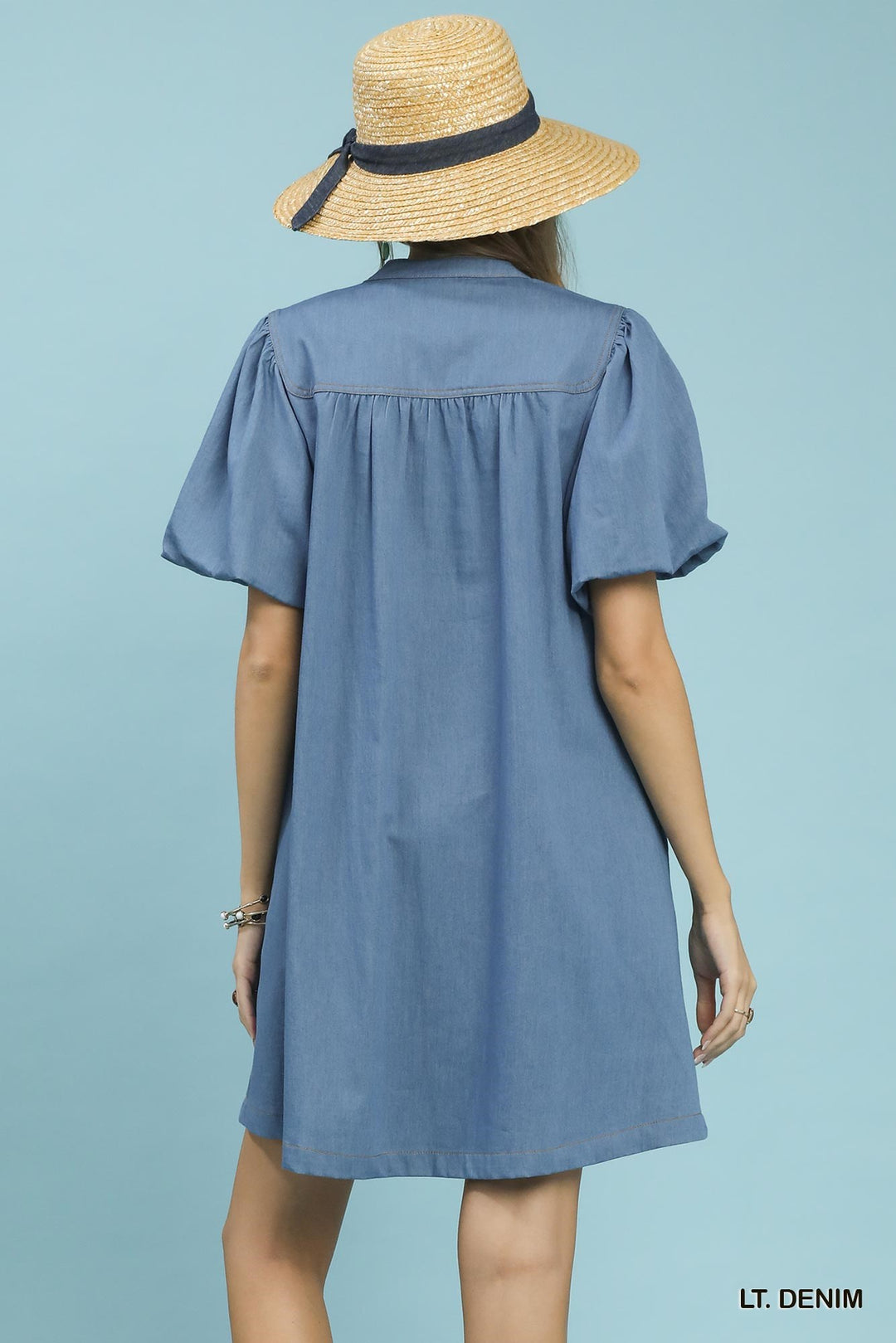 Lt. Denim Umgee Chambray Puff Sleeve Dress