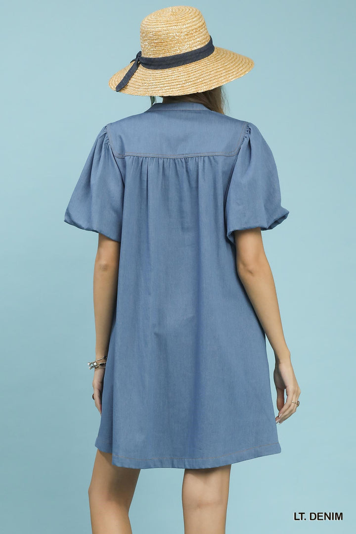Lt. Denim Umgee Chambray Puff Sleeve Dress