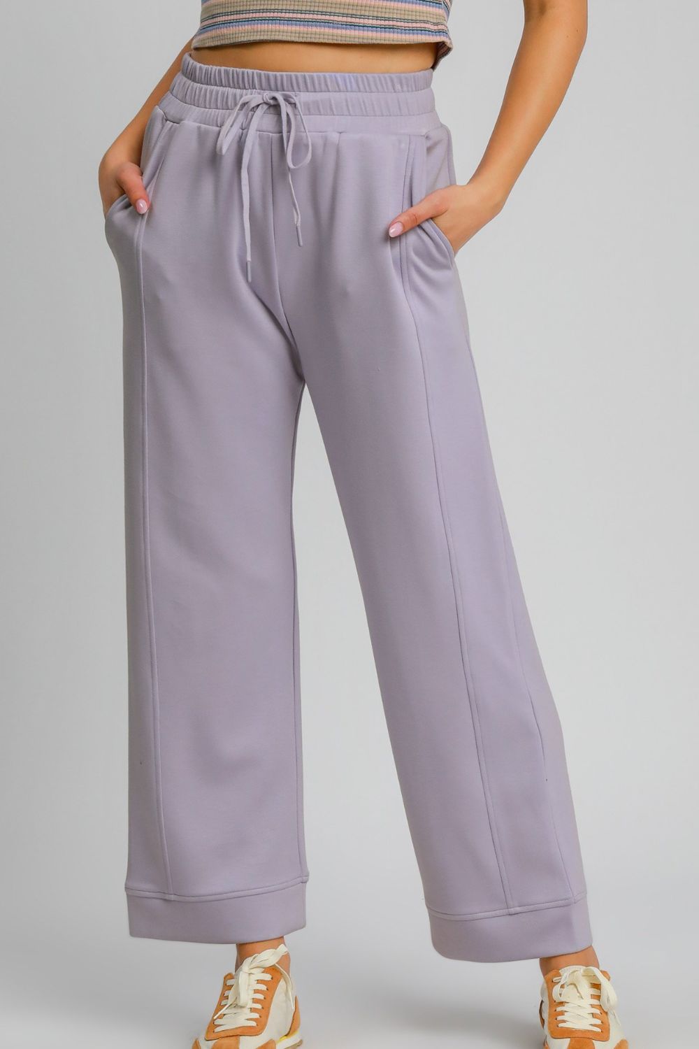 LAVENDER Umgee Drawstring Elastic Waist Wide Leg Pants