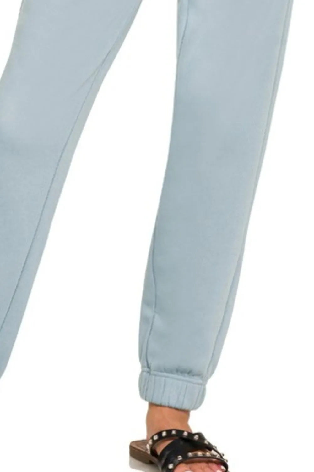 Blue Grey Zenana Fleece Jogger Sweatpants With Pockets