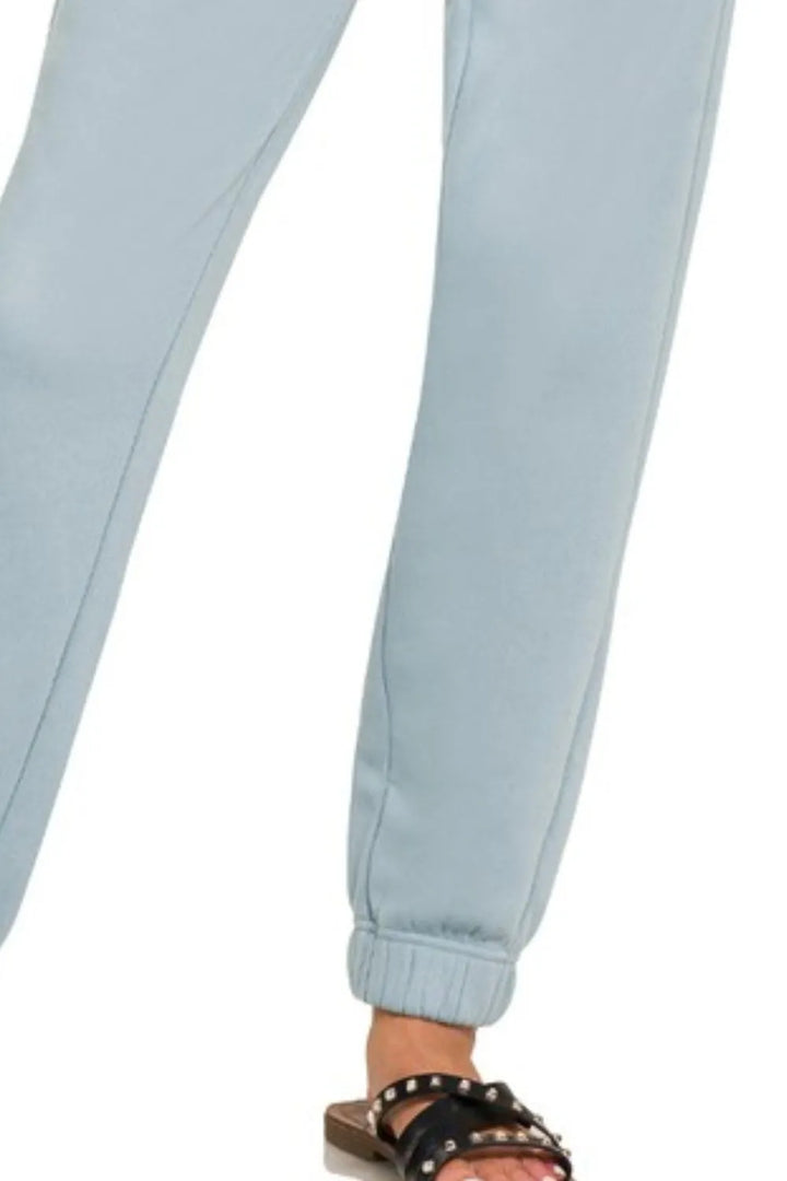 Blue Grey Zenana Fleece Jogger Sweatpants With Pockets