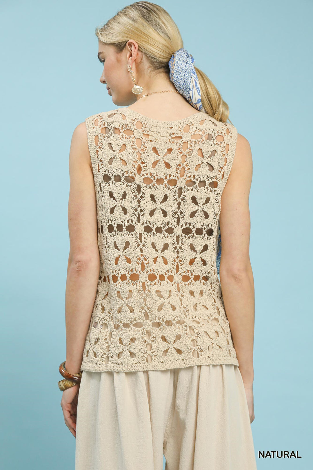 Natural Umgee Crochet Flower Motif Sleeveless Tank Top