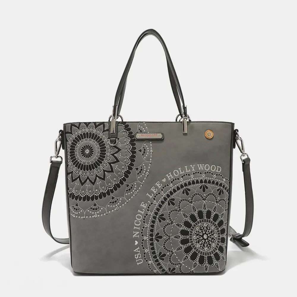 Nicole Lee Usa Metallic Stitching Embroidery Inlaid Rhinestone Tote Bag