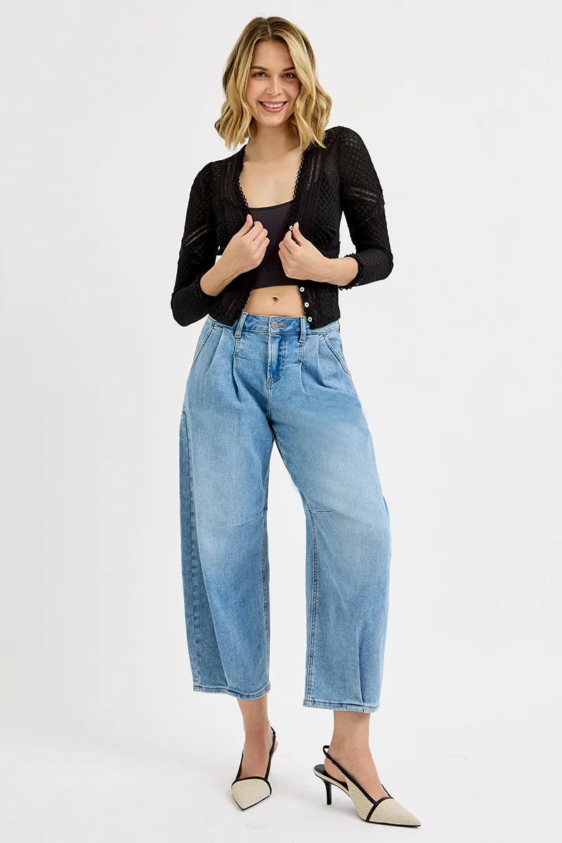 Medium Risen Full Size Mid Rise Fit Crop Wide Volume Leg Jeans Plus Size