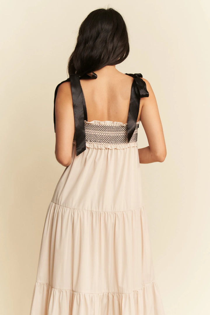 Davi Dani Multi Contrast Smocked Bodice Straps Maxi Dress