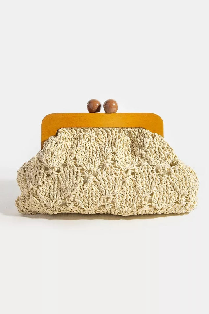 Fame Straw Braided Wooden Frame Clutch Bag