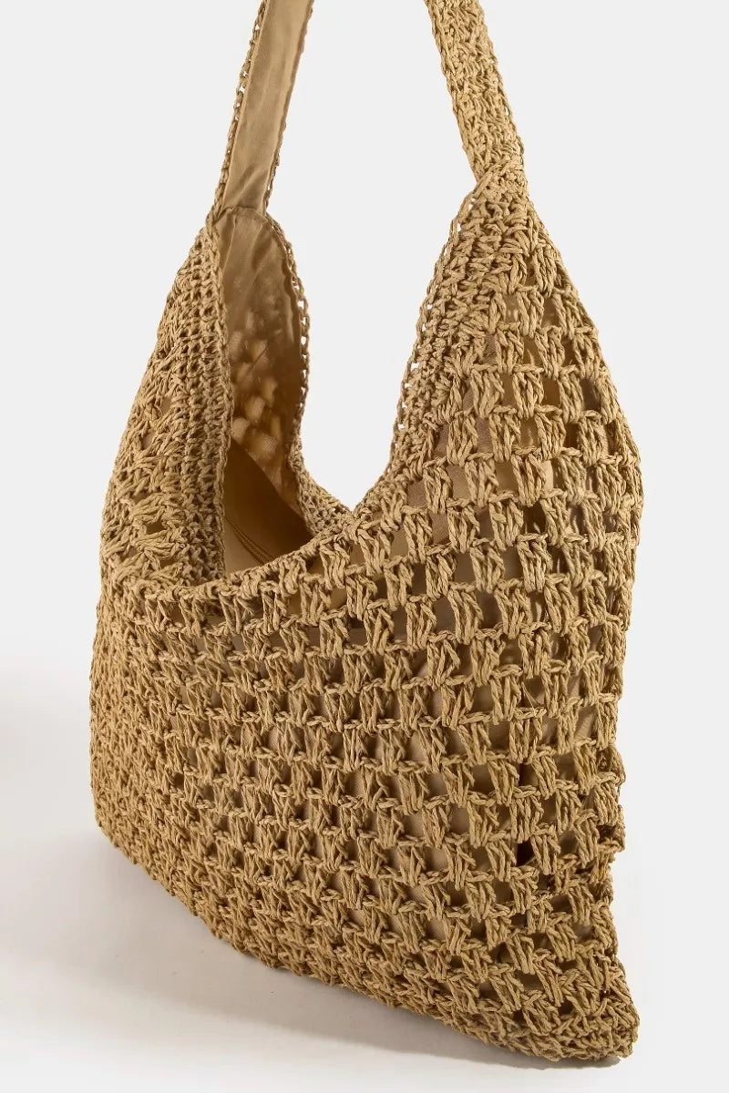 Fame Intricate Straw Weave Large Shoulder Bag