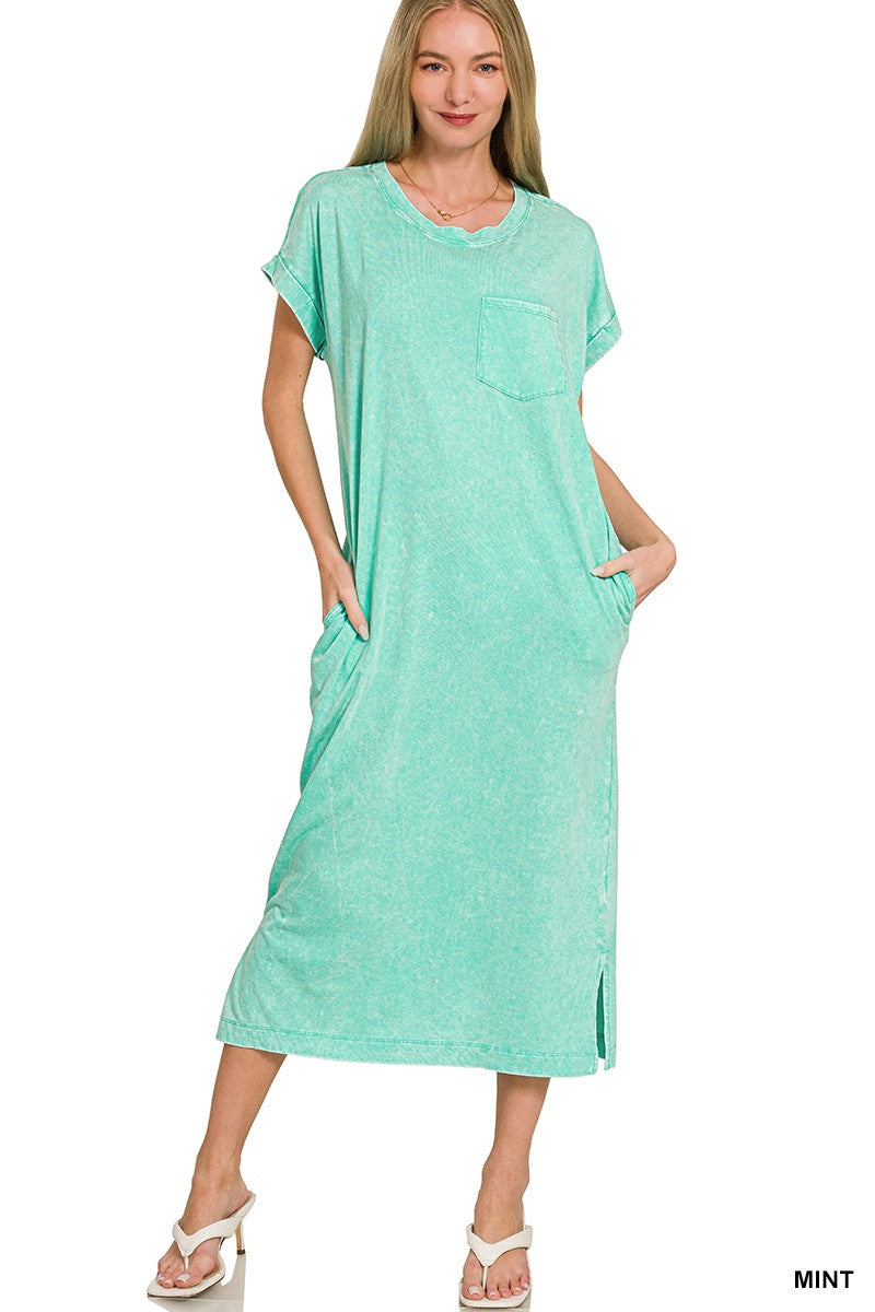Mint Zenana Washed Exposed Seam Short Sleeve T Shirt Dress 4