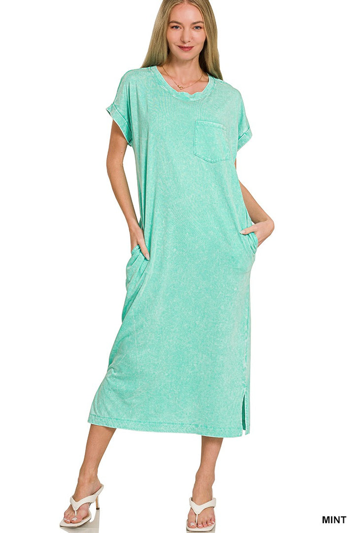 Mint Zenana Washed Exposed Seam Short Sleeve T Shirt Dress 4