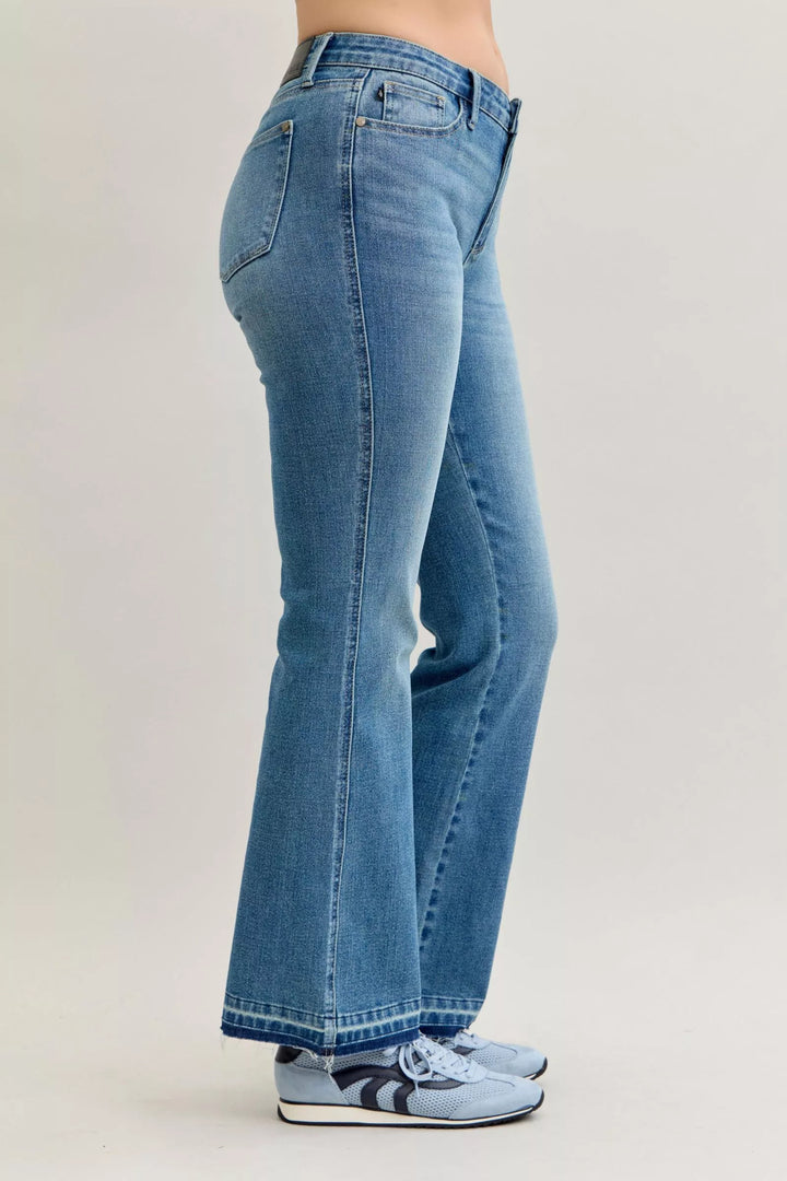 Md Judy Blue Full Size Mid Rise Slim Bootcut Tummy Control Release Hem Jeans Plus Size